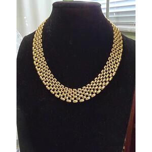 Vintage Gold Tone Collar Necklace | Bold Woven Statement Chain Jewelry